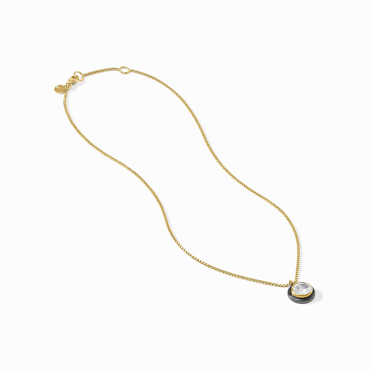 Tribeca delicate necklace in 24K gold plate with a round cubic zirconia pendant.