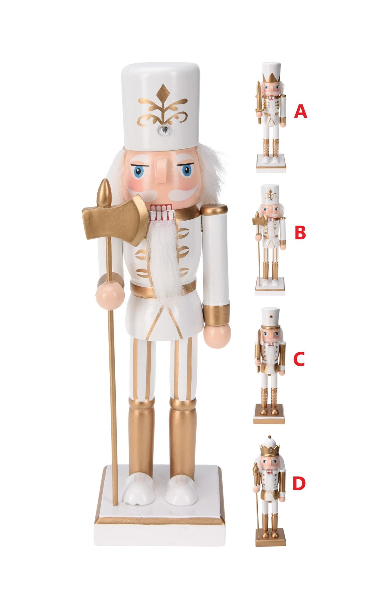 Gold nutcracker figurine with classic soldier silhouette standing upright.