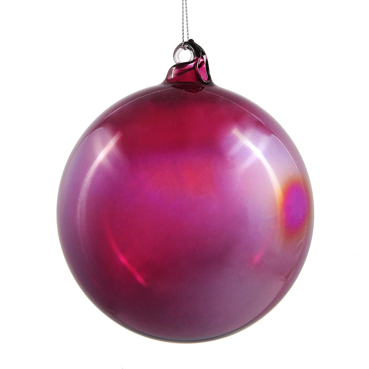 Large 150mm purple glass bottle ball ornament with a glossy, iridescent finish.