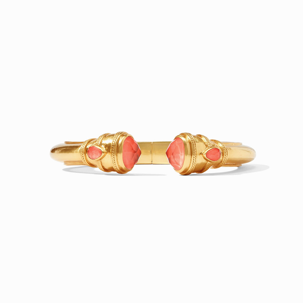Cannes Demi Cuff in gold with shell pearl endcaps and pear-shaped gemstones.