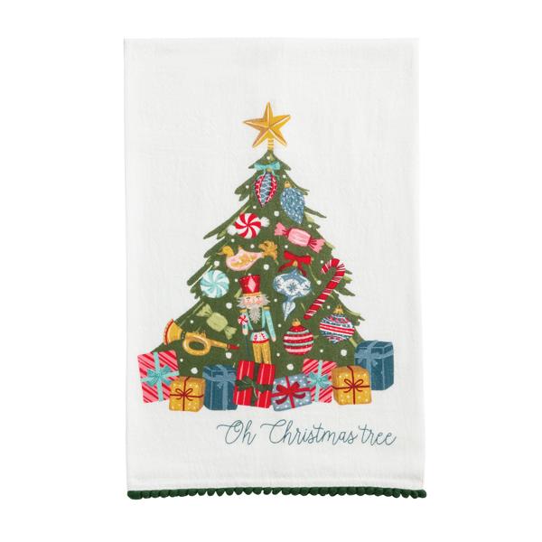 Cotton hand towel with snowglobe print and contrast mini pom trim