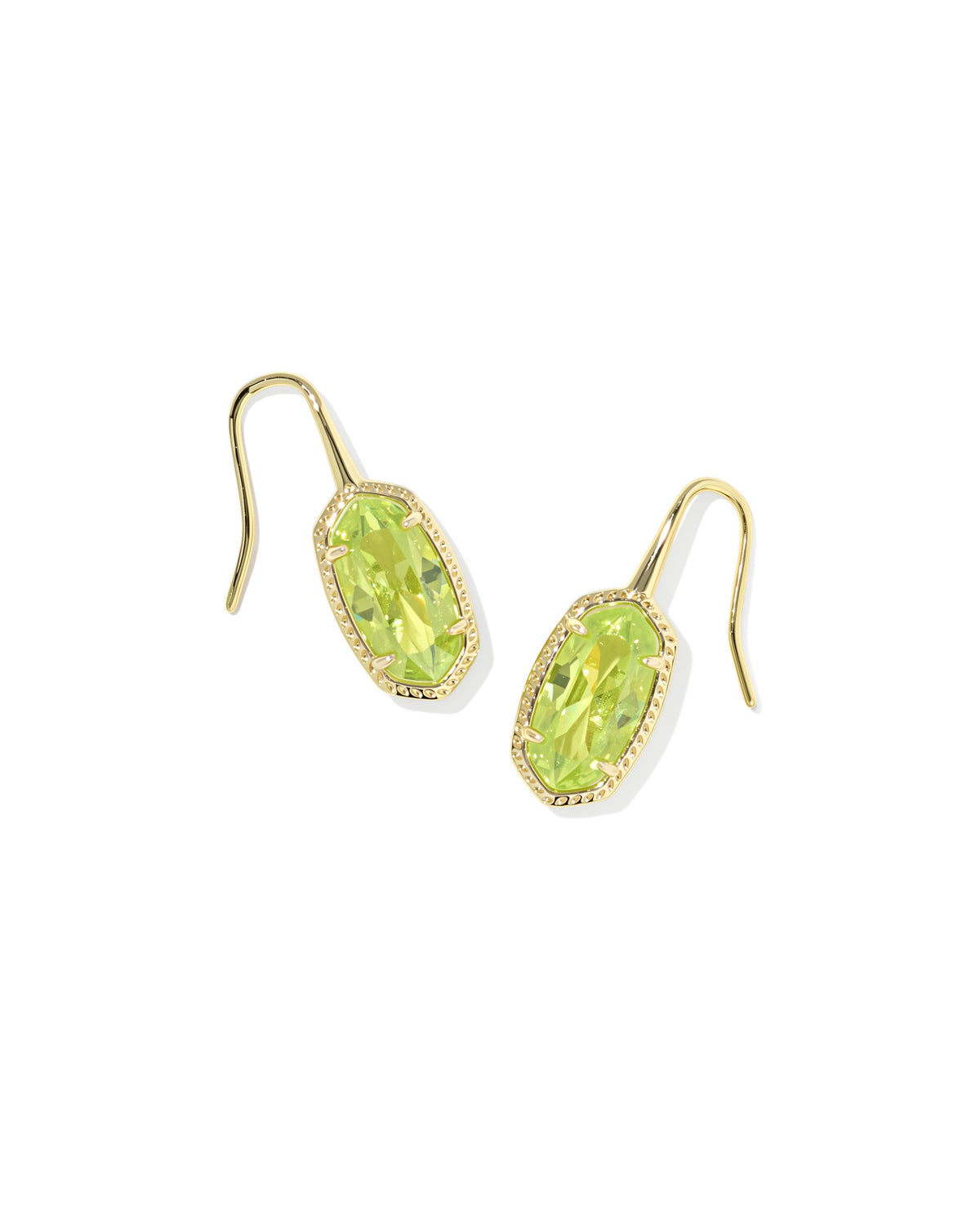 Lee Luxe Drop Earrings featuring oval lime green cubic zirconia in a gold-tone setting.