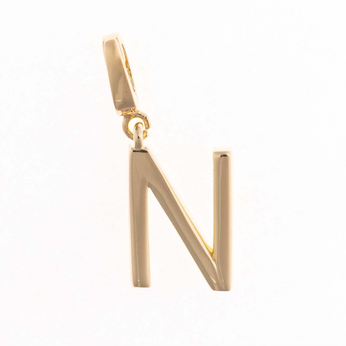 18k gold plated Tia initial charm in the shape of the letter N with a clasp.