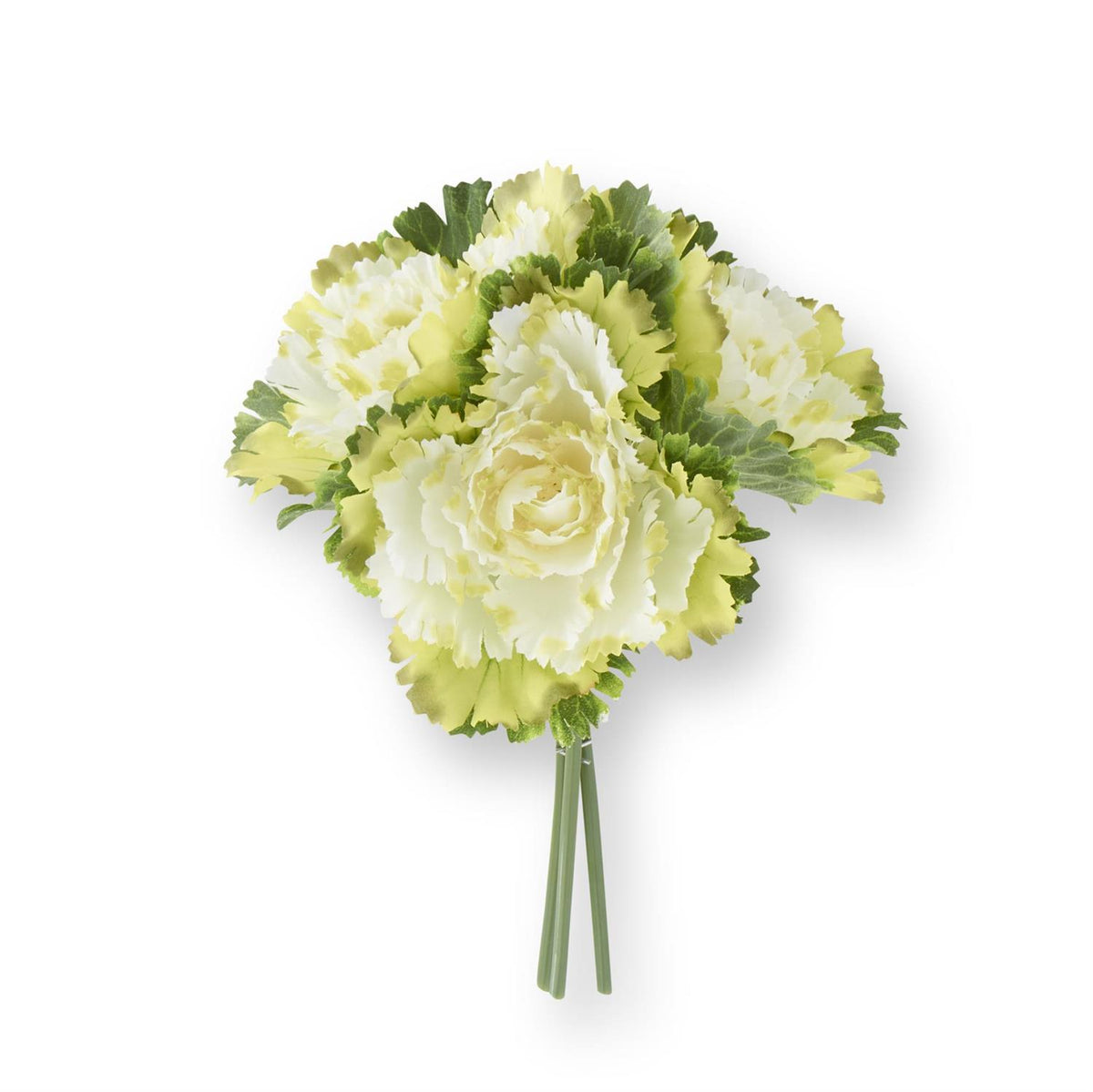 Bundle of eleven-and-a-half-inch artificial cabbage plants made from polyester and plastic.