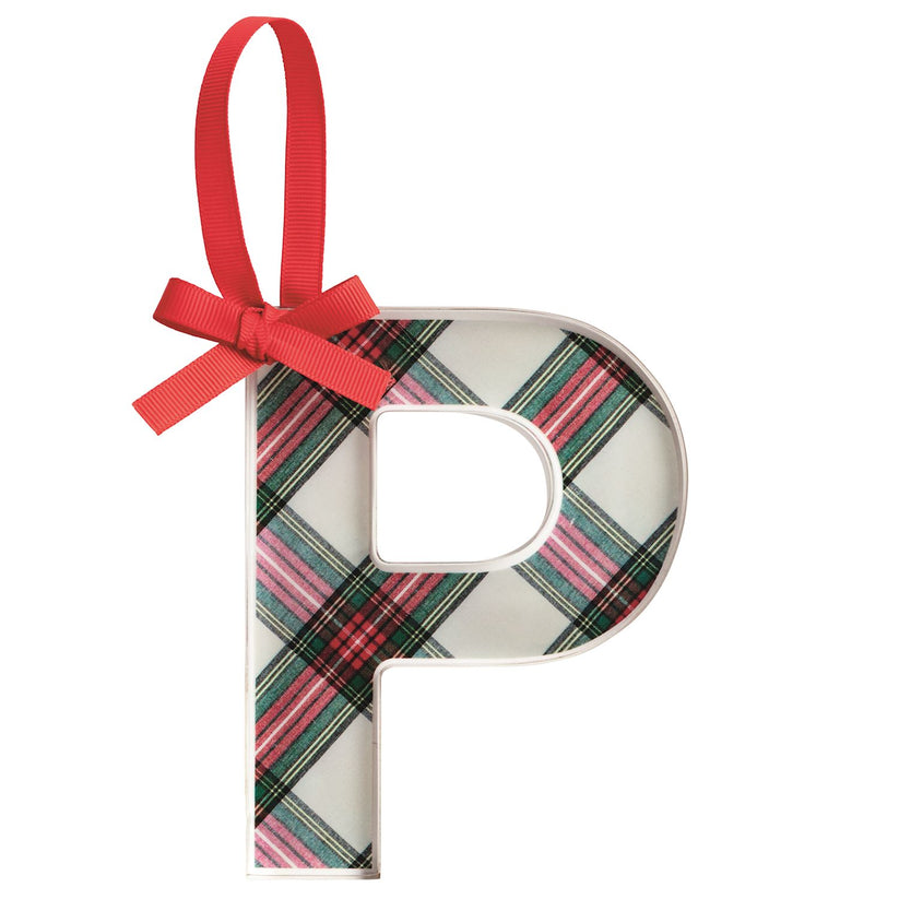 Acrylic tartan letter ornament with grosgrain ribbon hanger