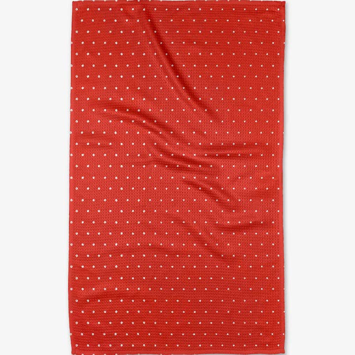Recycled polyester waffle weave tea towel with single-sided print.