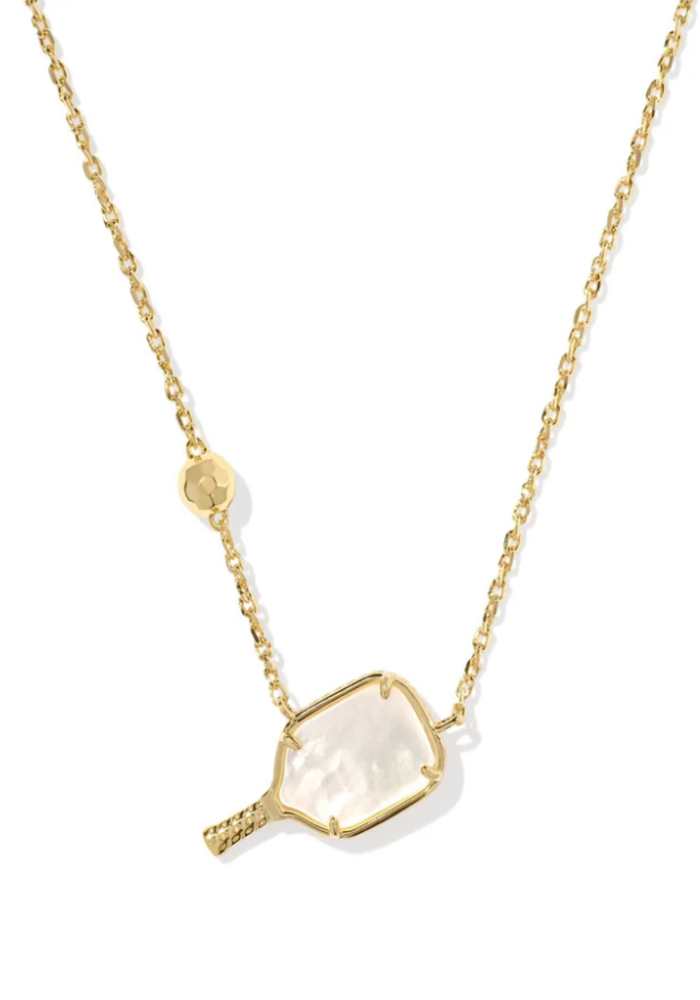 Gold pendant necklace with an ivory mother-of-pearl bead on a chain