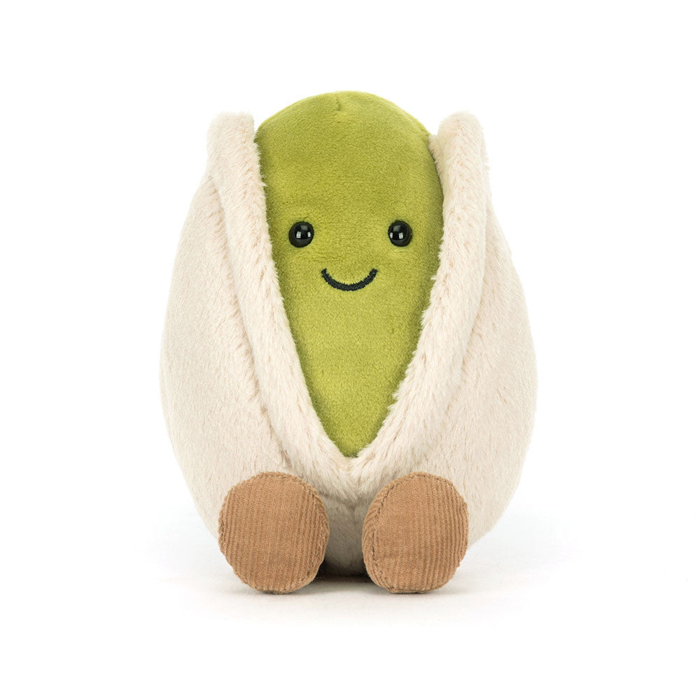 Amuseables Horatio Pistachio plush toy with a green nut, cream shell, and brown corduroy feet.