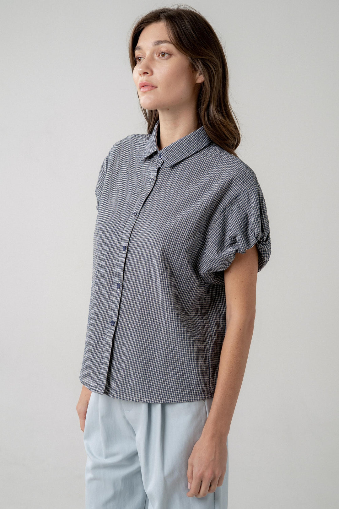 Hazel Puff Sleeve Button-down Blouse