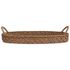Decorative Woven Seagrass Oval Tray w/ Handles