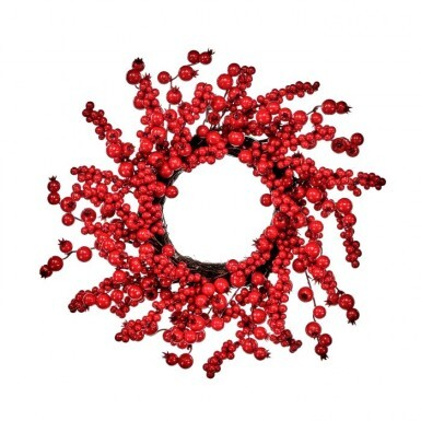 16-inch wreath featuring a mix of vibrant red berries and crabapples on a dark twig base.