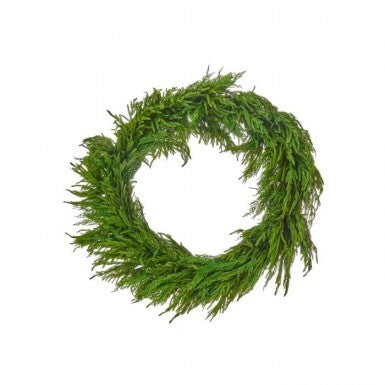 42-inch Real Touch Cedar and Norfolk Pine Wreath with lifelike green evergreen foliage.