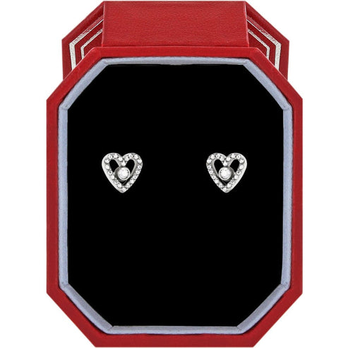 Silver plated Illumina Love heart post earrings with crystals in an exclusive red Brighton gift box.