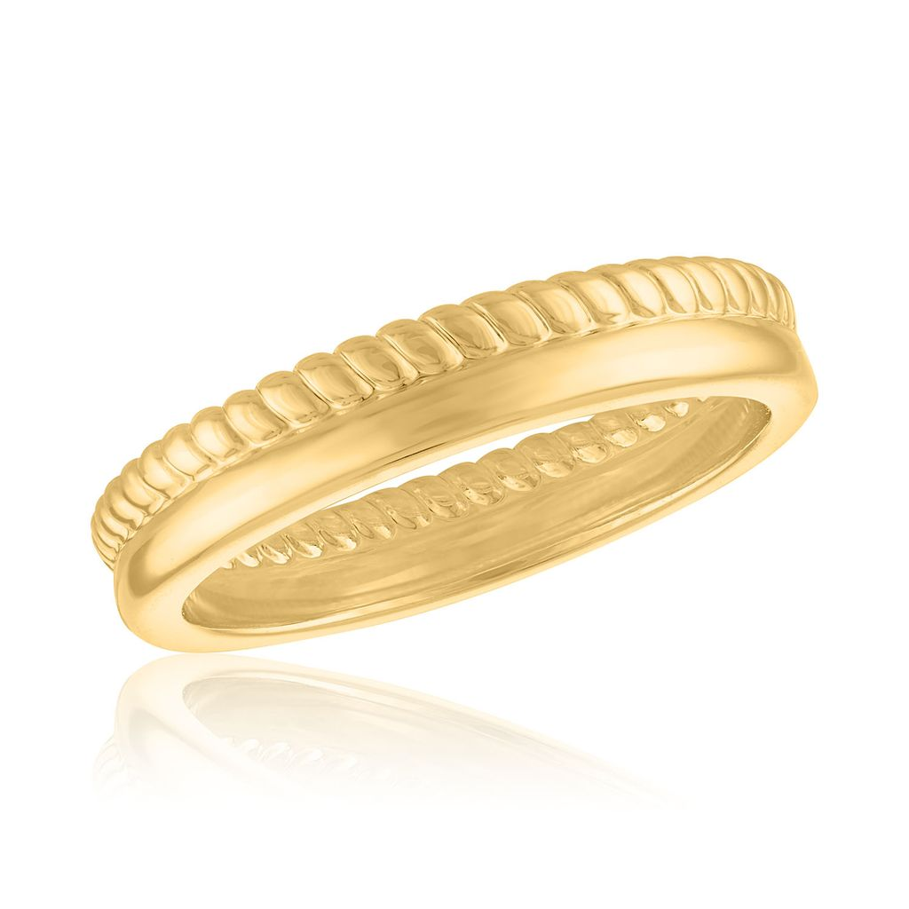 Stacked Rope Band Gold Layers Ring with a textured rope design and polished gold finish.
