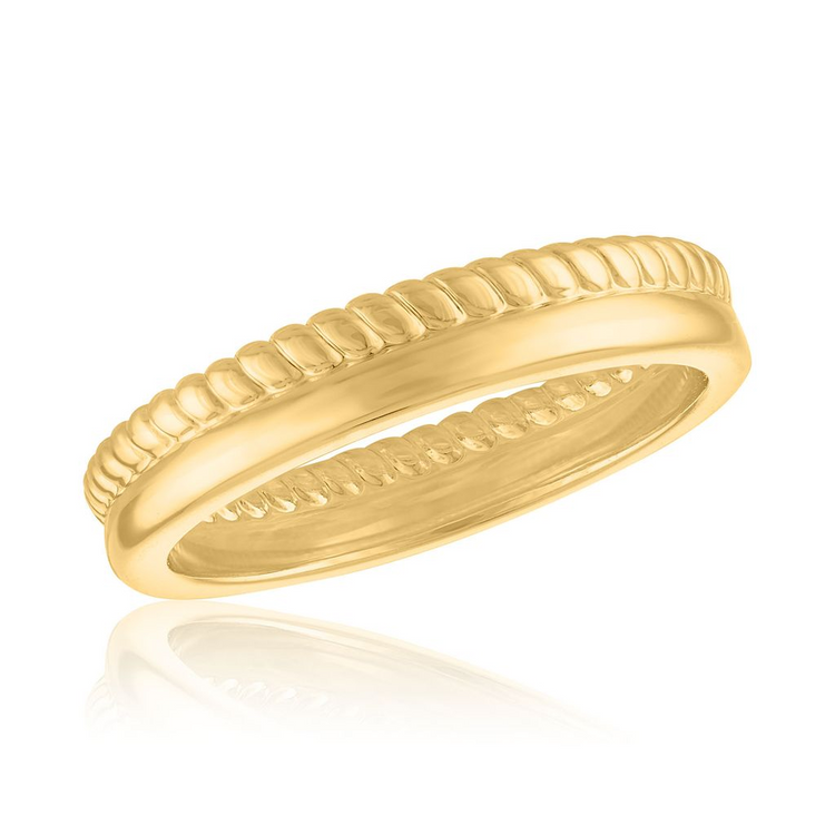 Stacked Rope Band Gold Layers Ring with a textured rope design and polished gold finish.