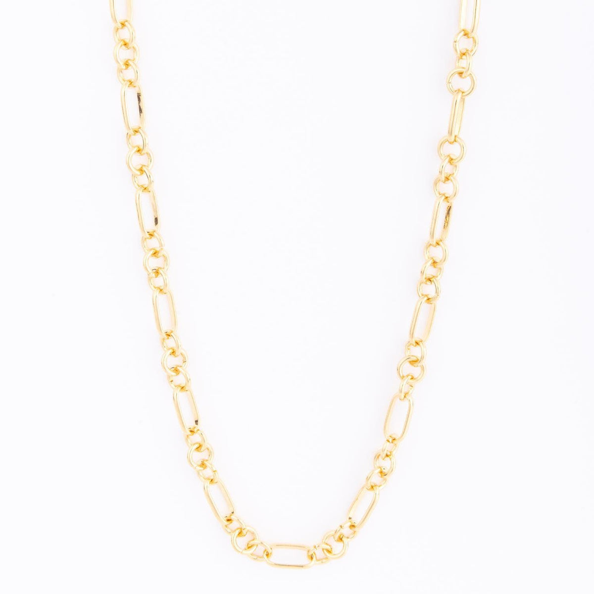 Nyla Necklace: an 18-inch open circle link necklace in gold with a toggle clasp.