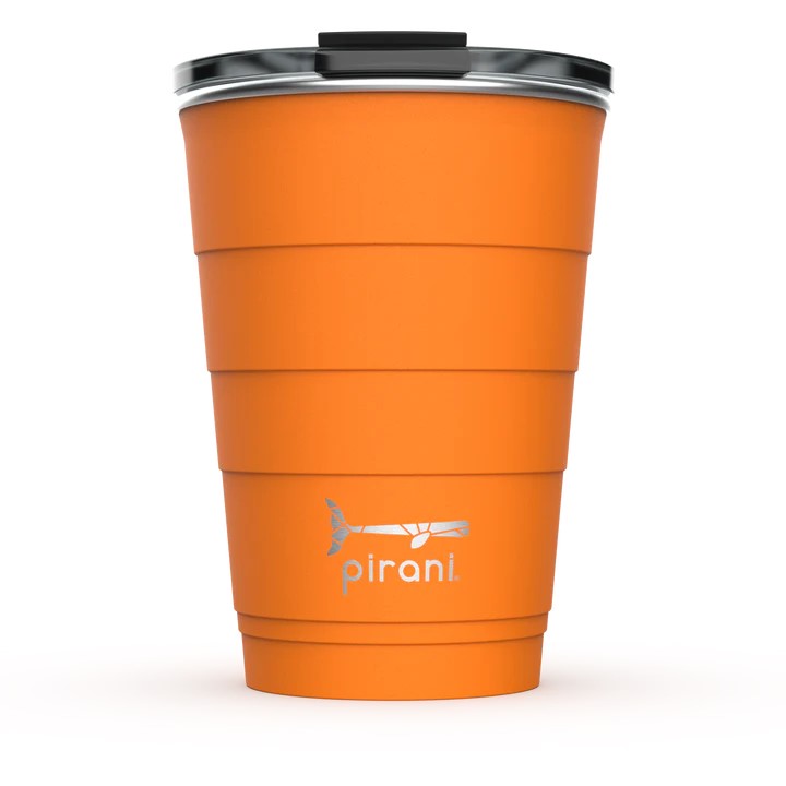 Stackable stainless steel tumbler with powder coat finish in a neutral tone.