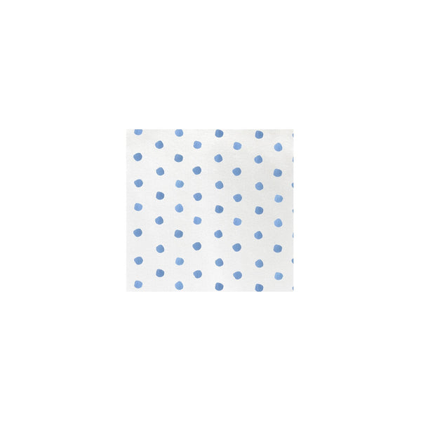 Pack of white spunlace dot cocktail napkins folded in a square shape.