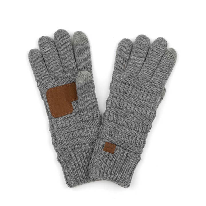 Black fleece-lined touchscreen gloves with a soft acrylic knit texture.