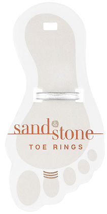 Sand & Stone silver-tone toe ring displayed on a foot-shaped card.