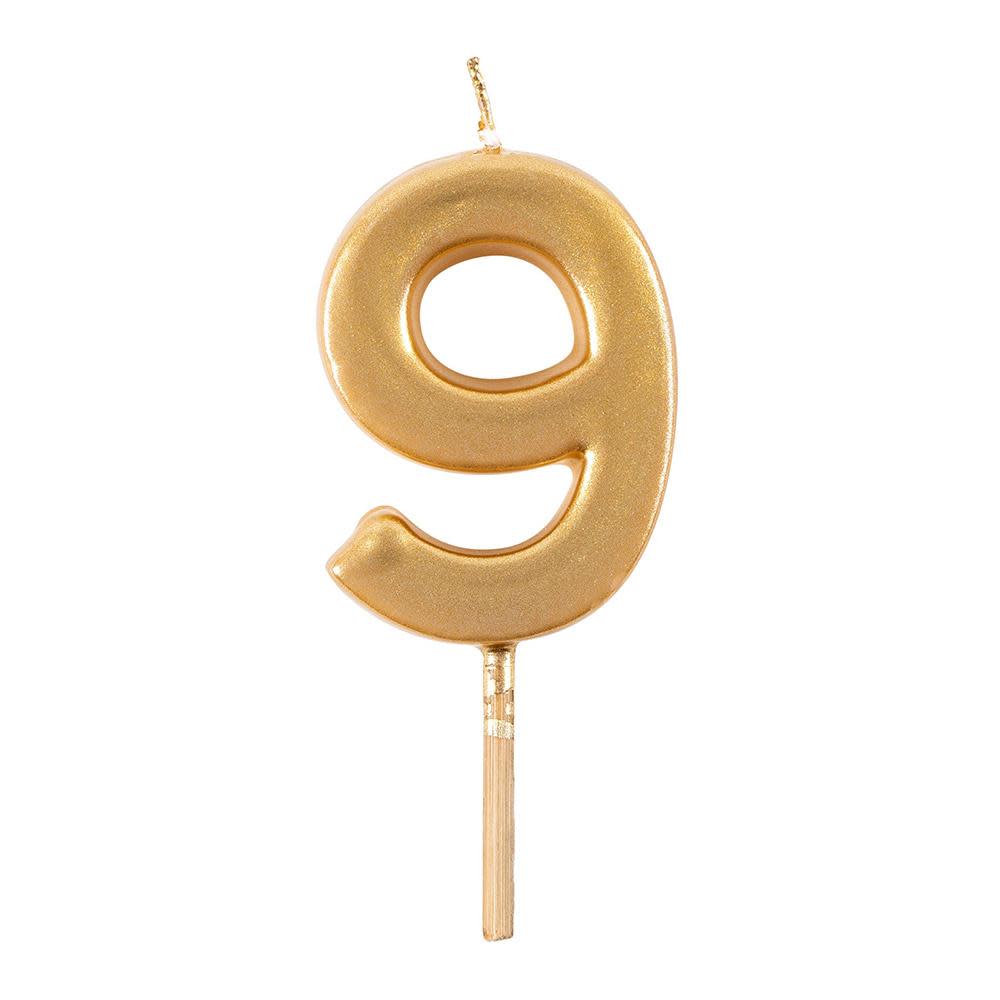 Gold-coated number birthday candle with a cylindrical shape.