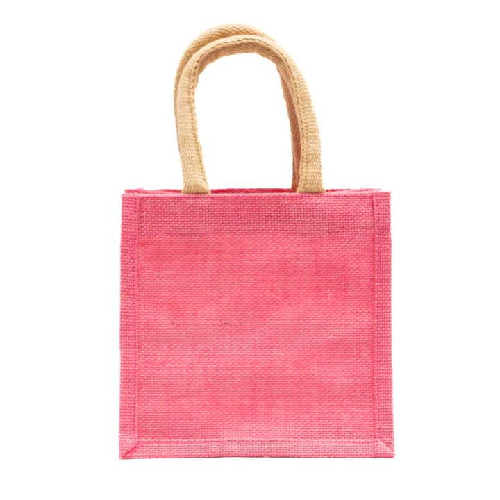Jute petite gift tote bag in hot pink with a natural woven texture.
