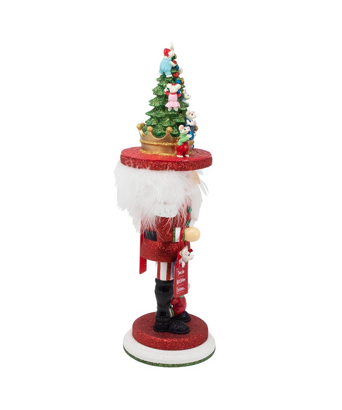 18-inch Hollywood nutcracker in a red glitter outfit with a Christmas tree hat and little mice.