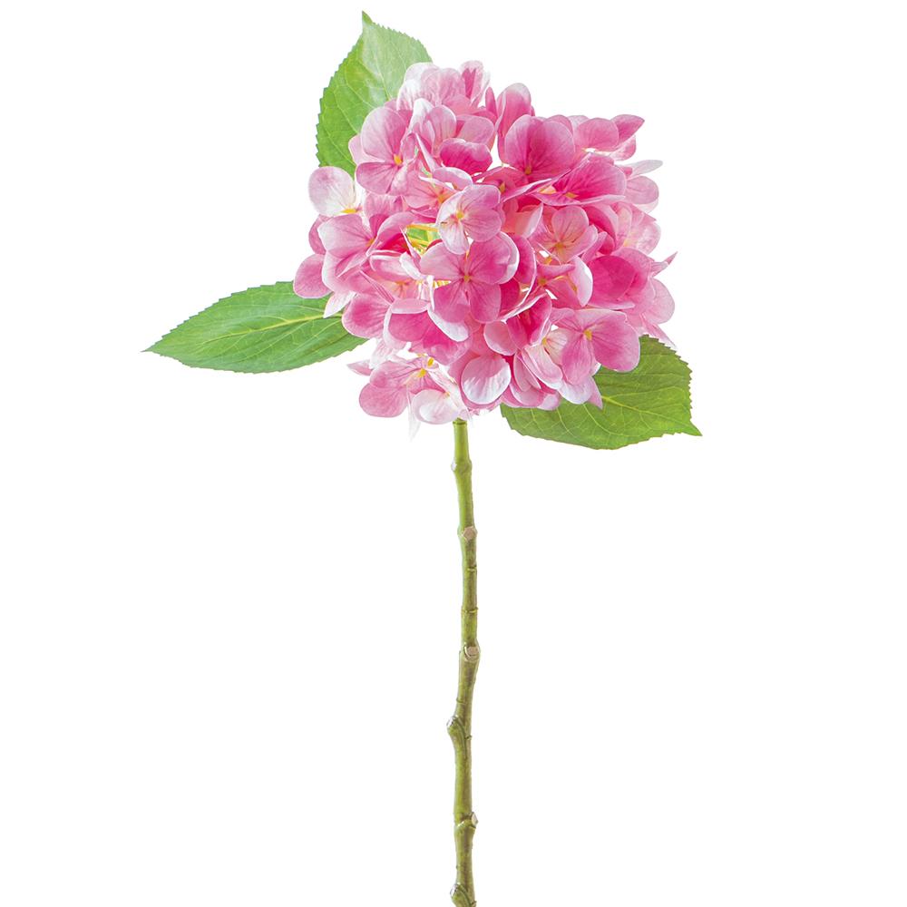 Plastic hydrangea spray with wire stem in soft blue floral arrangement