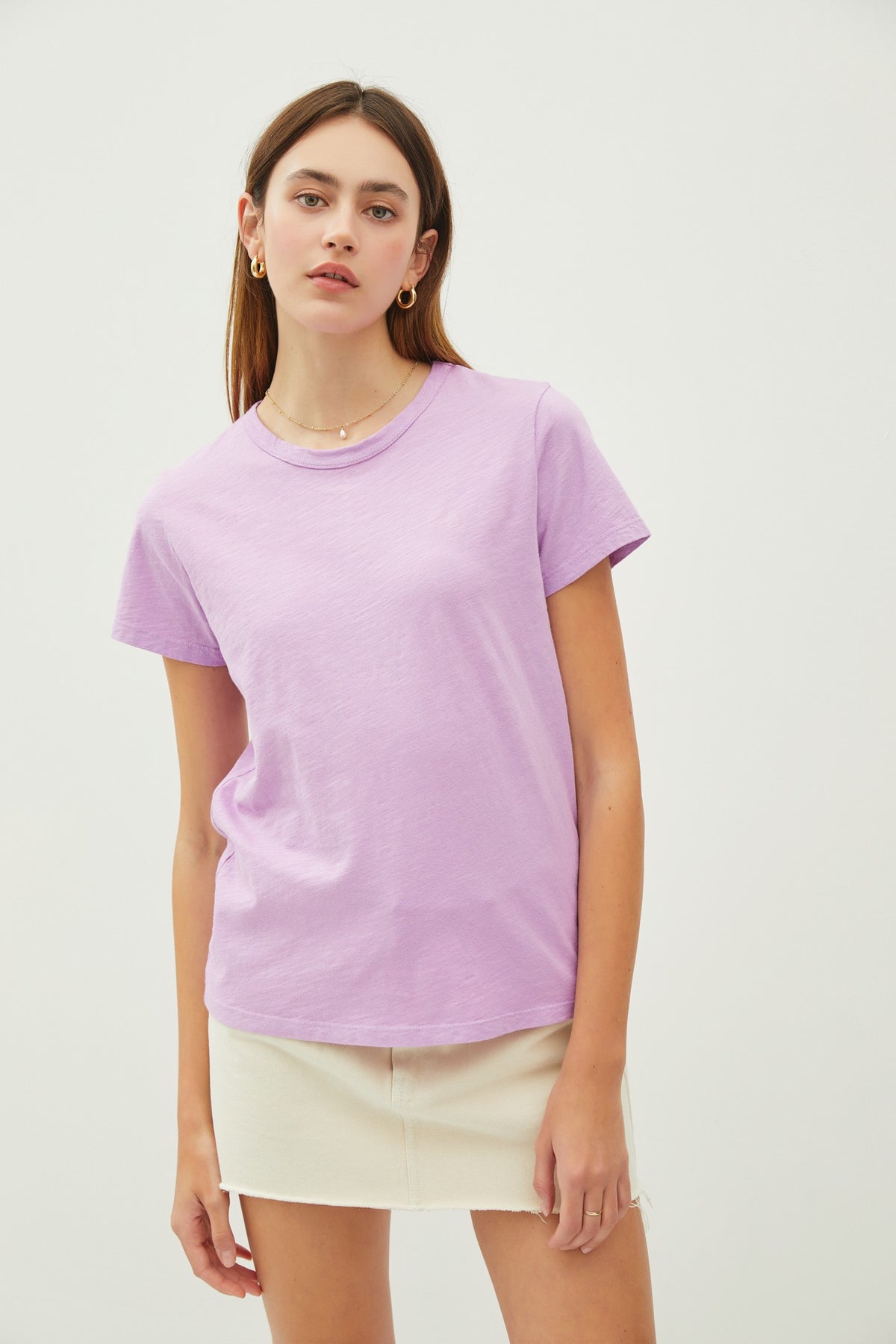 Ginny Garment Dyed Slub Tee in soft gray cotton with a relaxed silhouette and subtle slub texture.