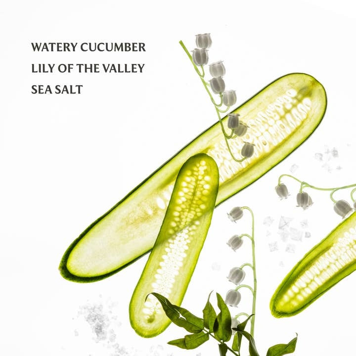 Bottle of Lily of the Valley Gentle Mist hand sanitizer in clear glass with white label.