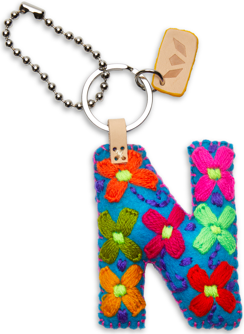 Felt letter charm in bright orange with attached metal chain