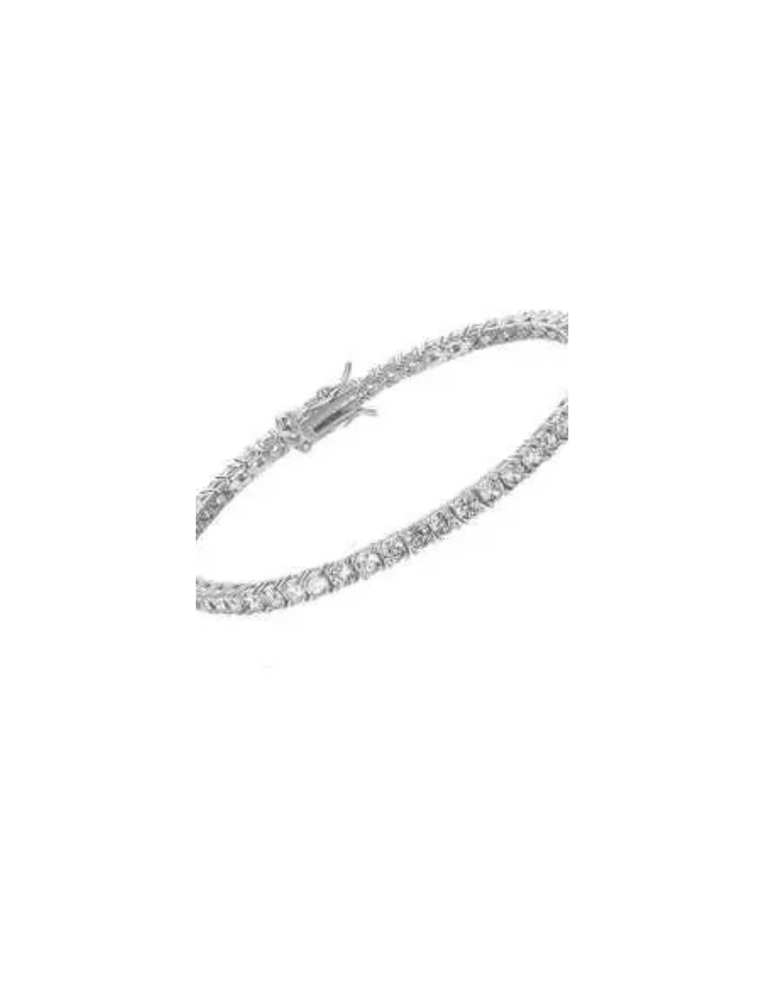 Silver tennis bracelet featuring a continuous row of round-cut clear crystals with a box clasp.