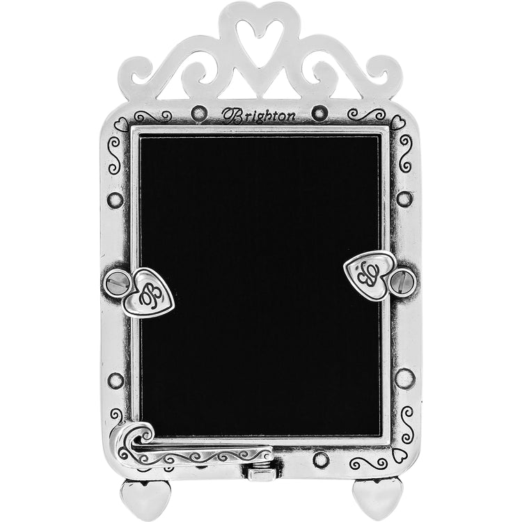 Silver plated Good Times Frame with heart accents and Brighton logo, 3 inches wide by 4.75 inches.