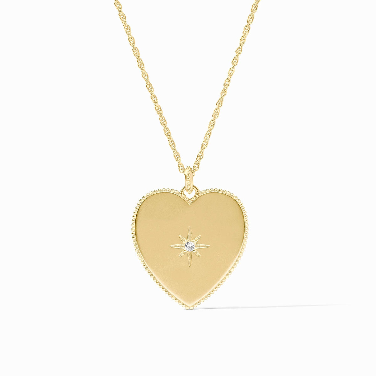 Adjustable heart-shaped necklace with cubic zirconia stones on a gold-tone chain.