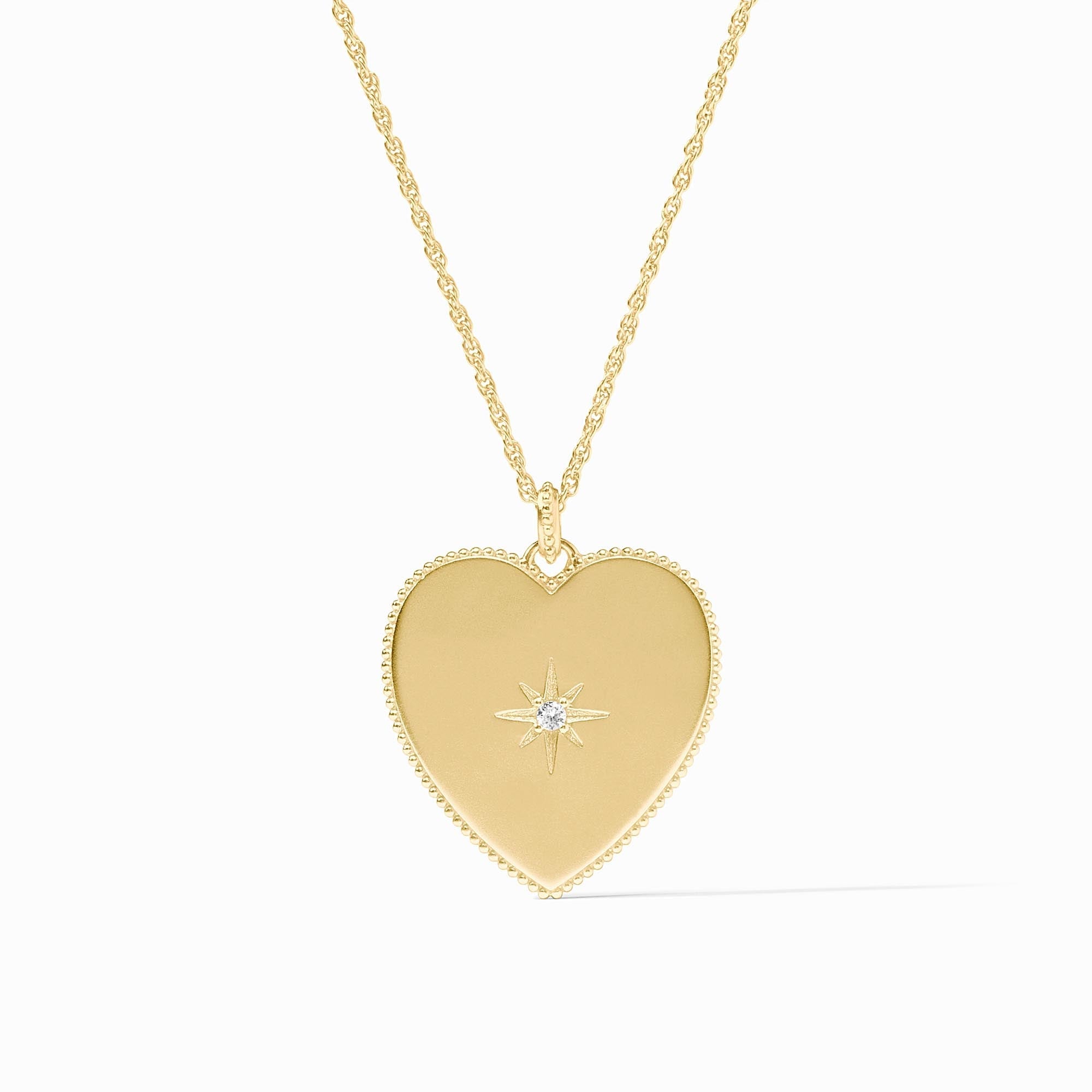 Adjustable heart-shaped necklace with cubic zirconia stones on a gold-tone chain.