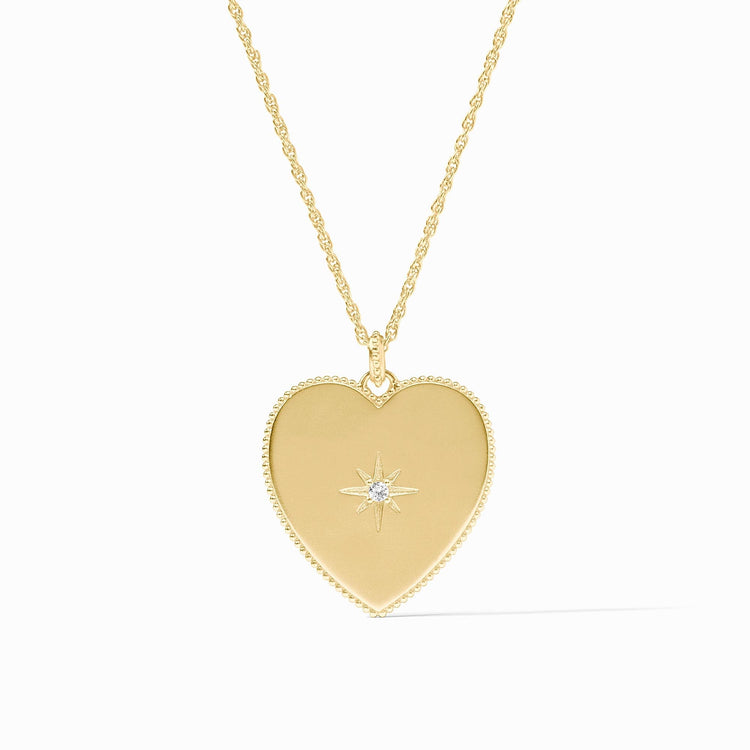 Adjustable heart-shaped necklace with cubic zirconia stones on a gold-tone chain.