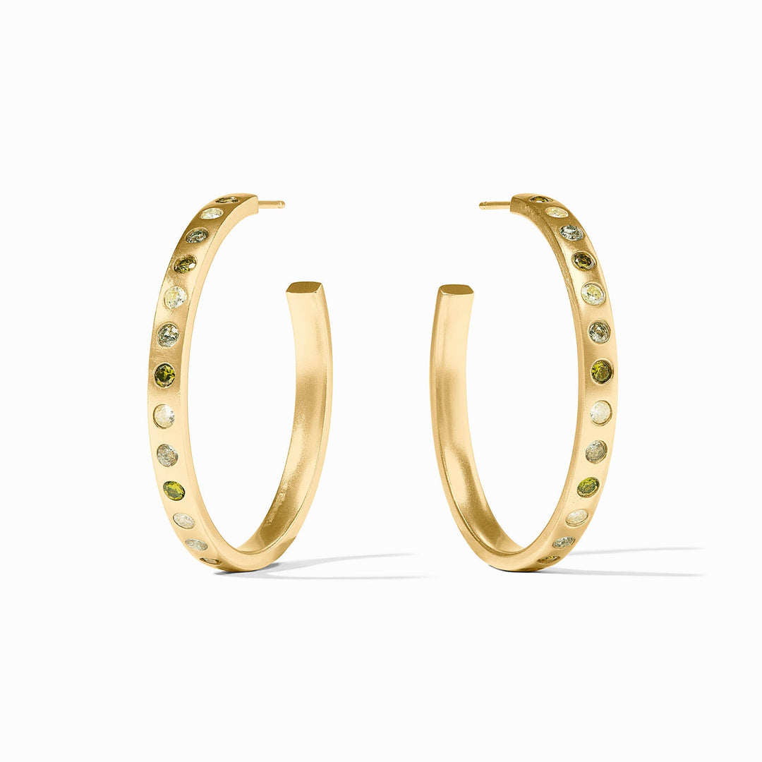 Rainbow hoop earring with CZ post in vibrant multicolor pattern