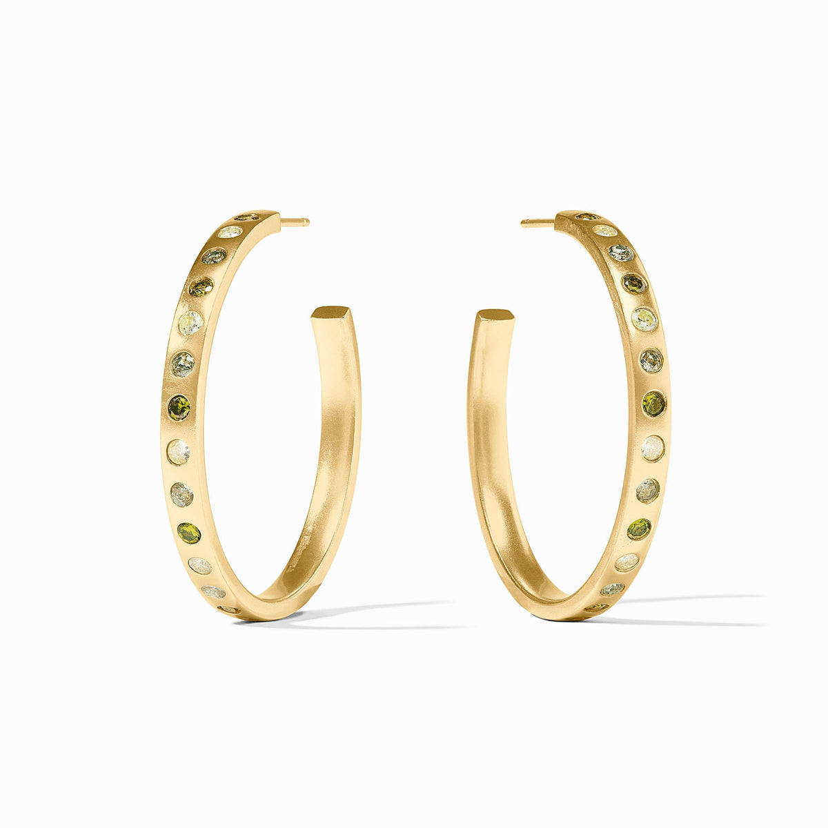 Rainbow hoop earring with CZ post in vibrant multicolor pattern
