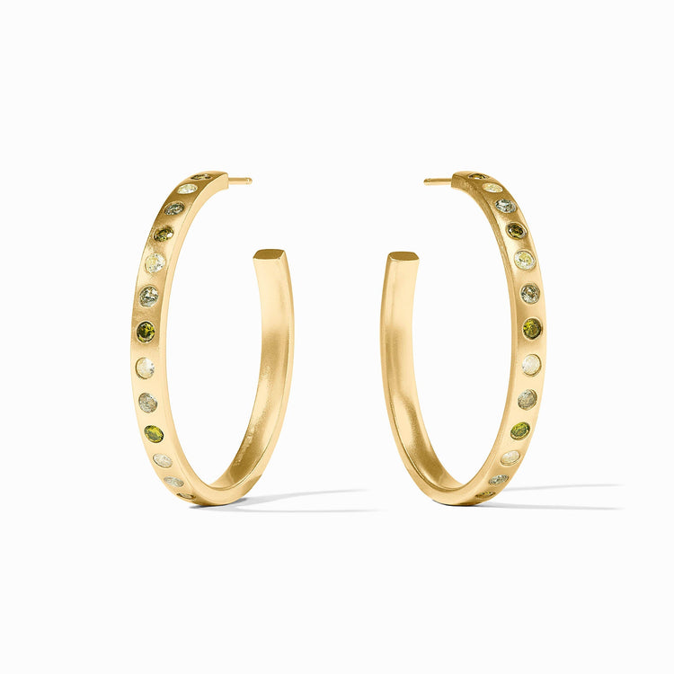 Rainbow hoop earring with CZ post in vibrant multicolor pattern