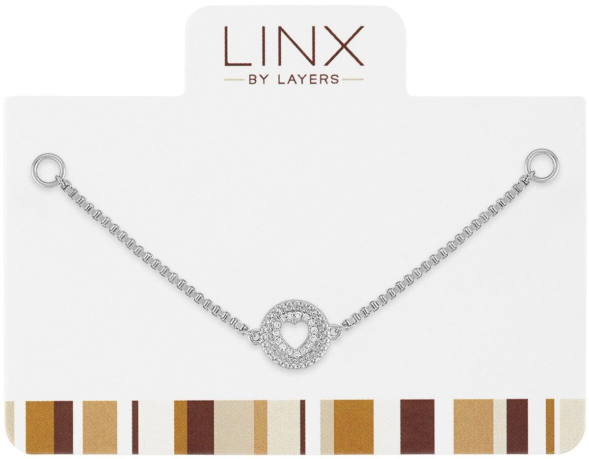 Silver LINX add-on featuring a pavé-set circular charm with a heart-shaped cutout on a chain.