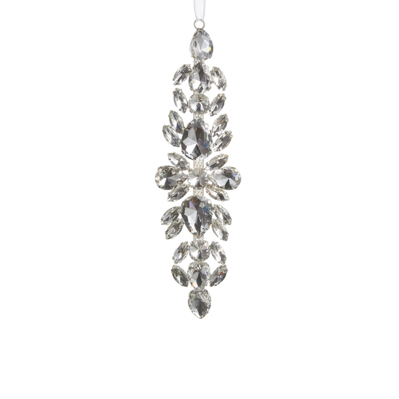 6.5-inch clear jewel drop ornament featuring faceted glass crystals in a vertical metal setting.