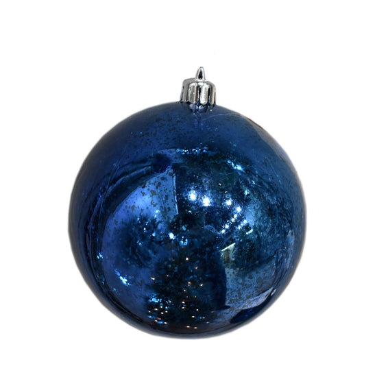 Silver mercury glass ball ornament with a reflective spherical silhouette.