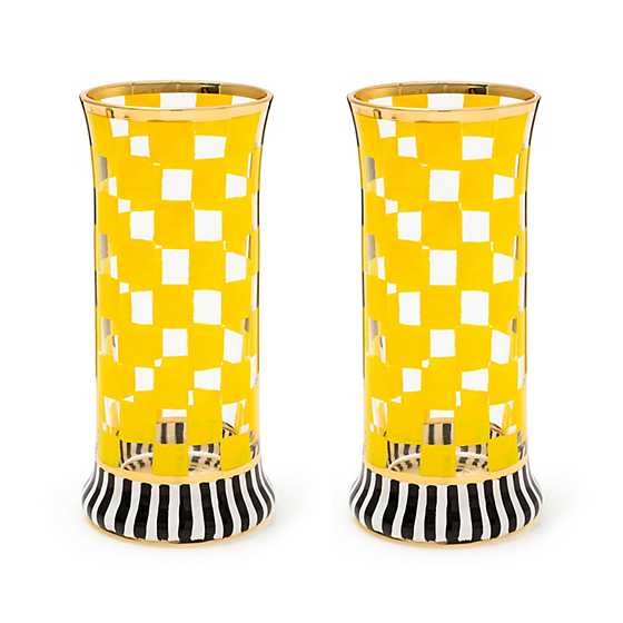 Hand-painted gold lustre highball glass with a classic tapered silhouette.
