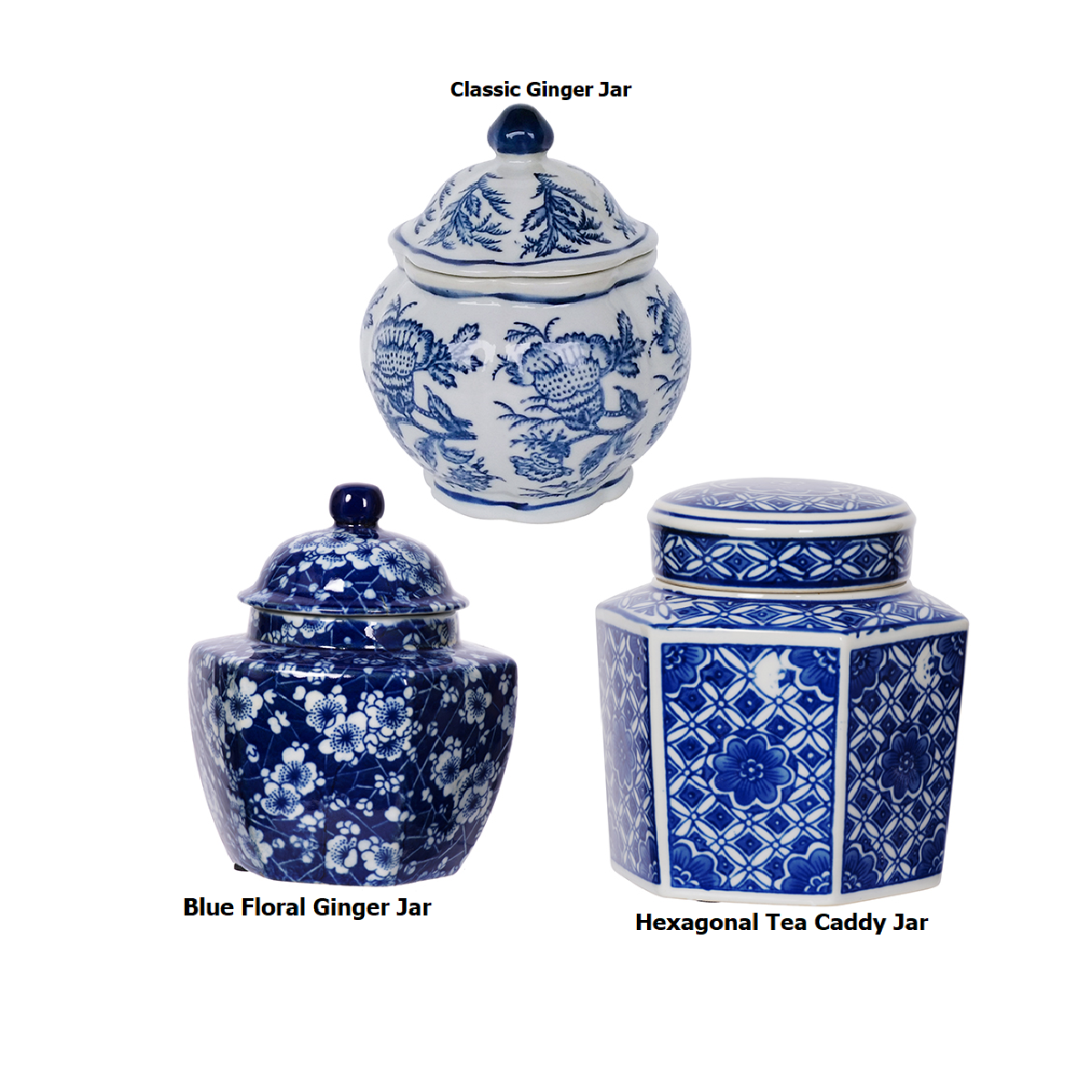 Leith blue-and-white porcelain decorative jar with a square silhouette.