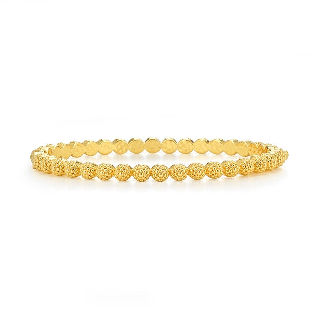 Capucine De Wulf Eternity Petite Hinged Bangle in 18K gold plated brass with textured bead details.