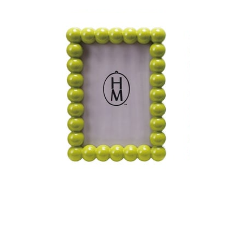 7-inch lime green MDF hobnail photo frame with a glossy finish and beaded texture.
