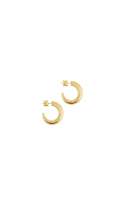A pair of textured 18K gold plated brass Safari hoop earrings on a white background.