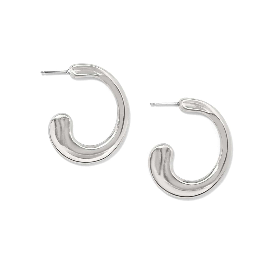 Silver plated Cascade Hoop Earrings with a thick, curved design and post back.