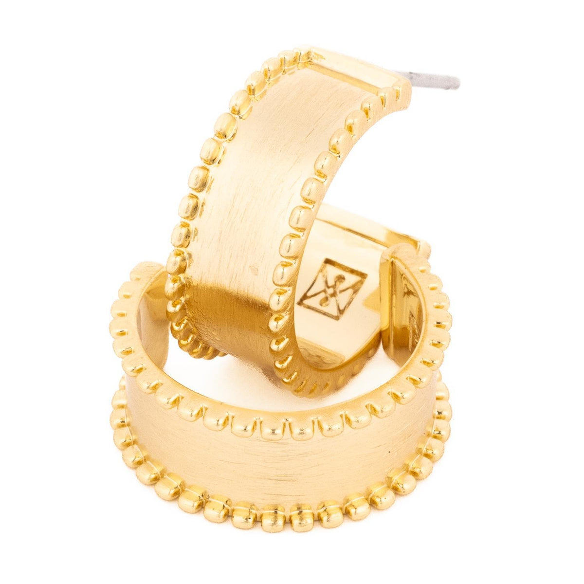 Gold-plated stud earrings with a small round gemstone center.