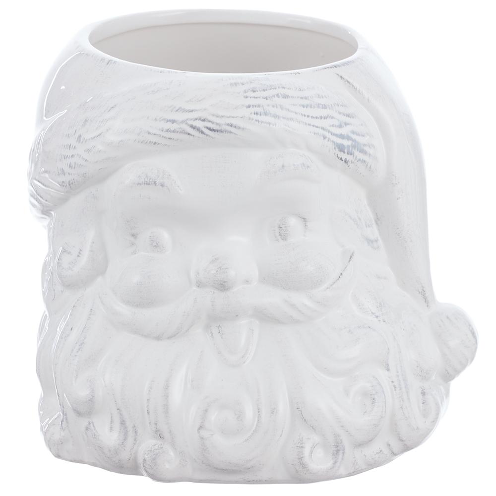 8-inch cream ceramic Santa Claus face vase with a distressed finish.